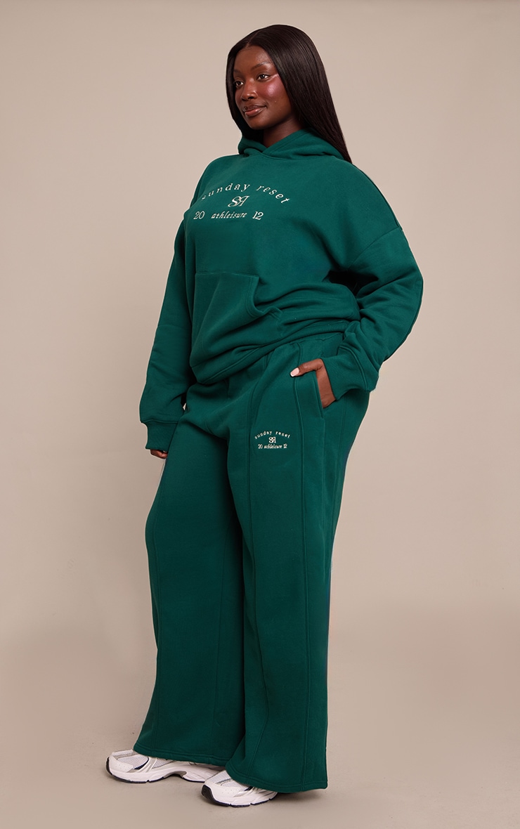 Plus Forest Green Sunday Reset Embroided Wide Leg Jogger image 2