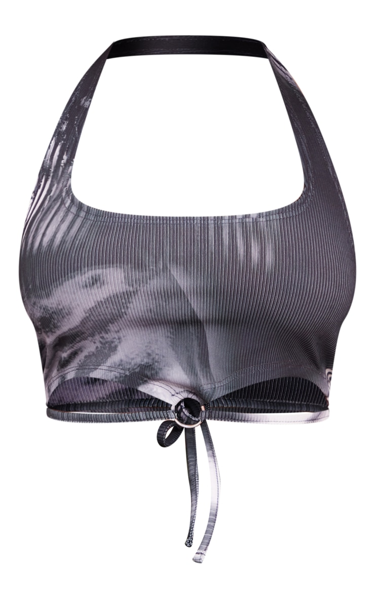 Shape Black Body Print Rib Ring Detail Tie Crop Top image 5