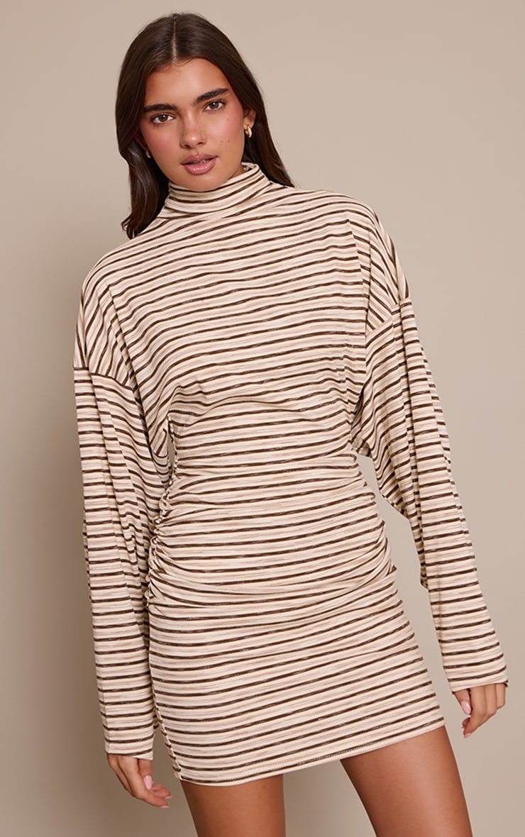 Chocolate Striped Batwing Ruched Bodycon Dress image 1