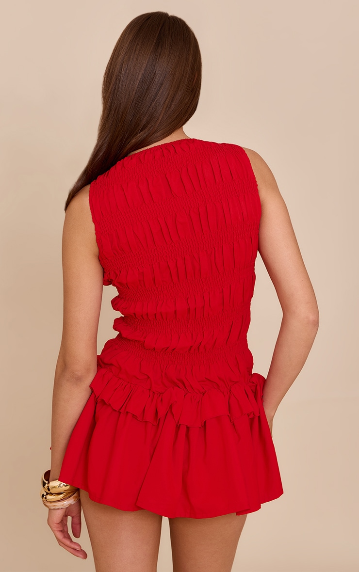 Red Tailored Shirred Frill Shift Dress image 2