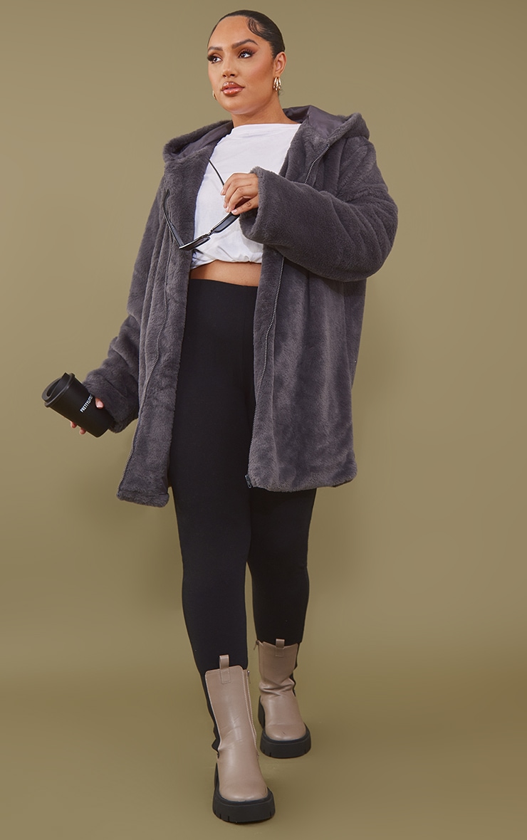 Faux Fur Grey Hooded Teddy Coat Womens Coats Plus Size Hooded