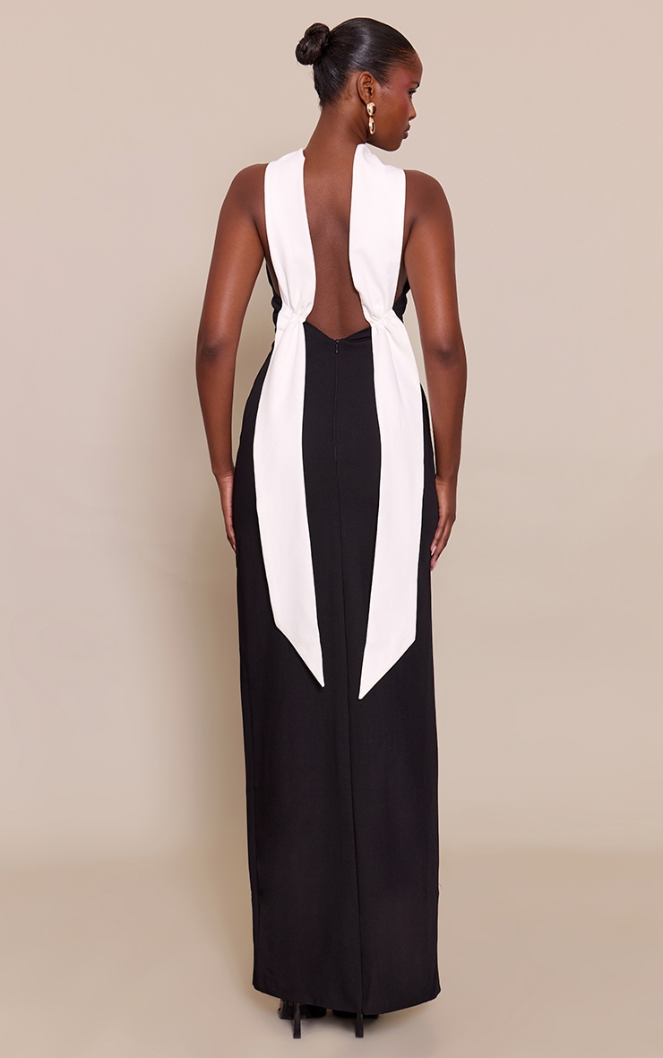 Black Halterneck Contrast Drape Detail Backless Maxi Dress image 2