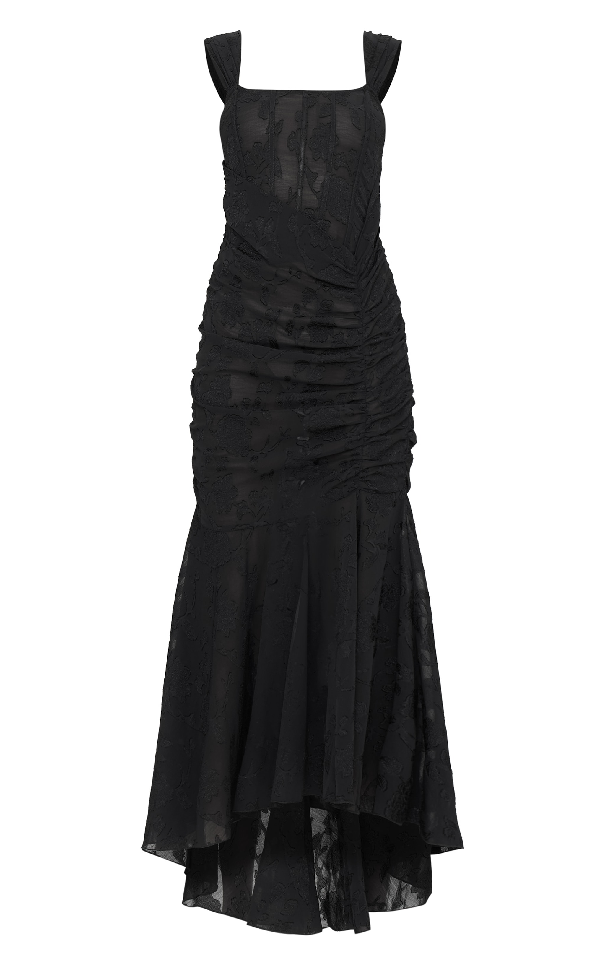 Black Burnout Side Ruched Midi Dress image 5