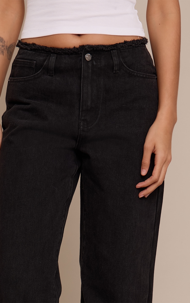 Tall Black Fray Waist Low Rise Straight Leg Jeans image 4