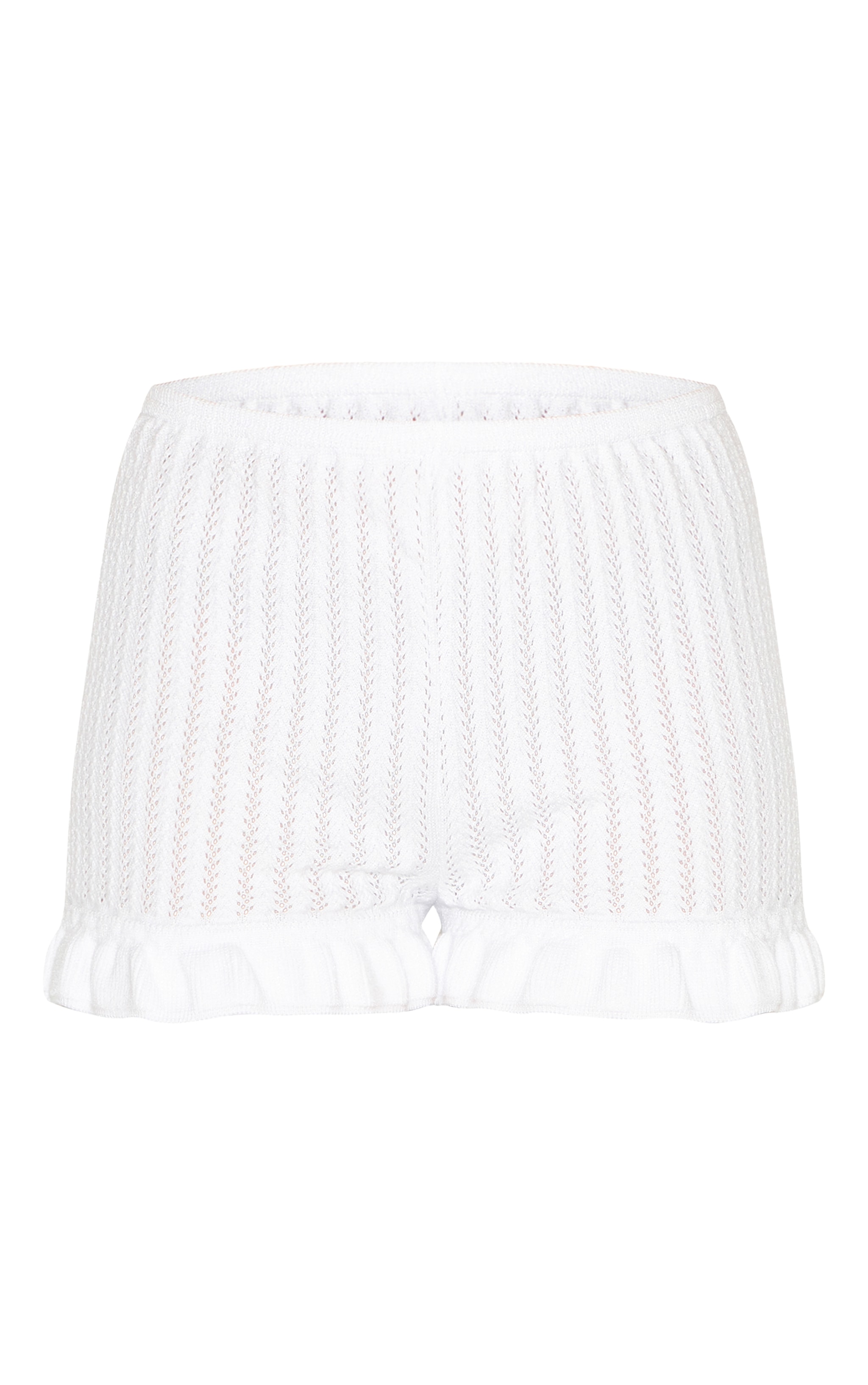 Petite White Knitted Frill Mini Shorts image 6