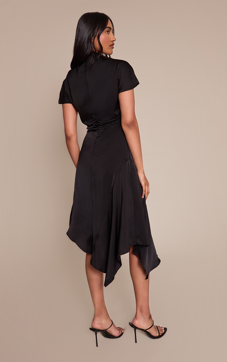 Black Satin Draped Hanky Hem Midaxi Dress image 2