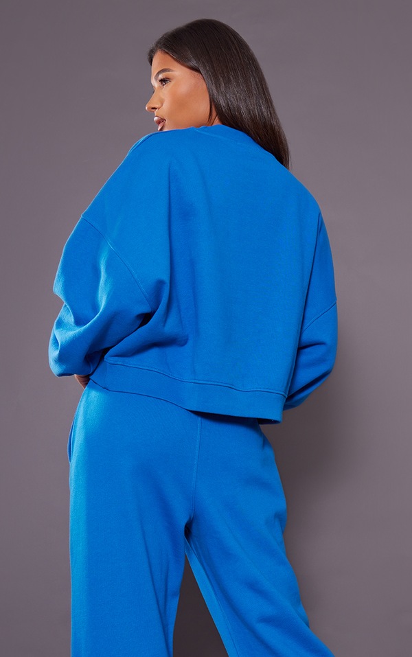 Blue Premium Printed Oversized Boxy Sweatshirt PrettyLittleThing USA