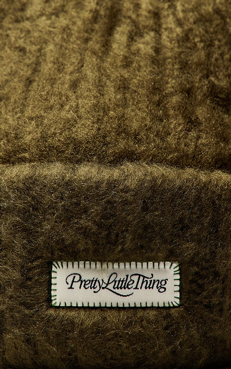 Khaki Fluffy Chunky Rib Beanie image 3