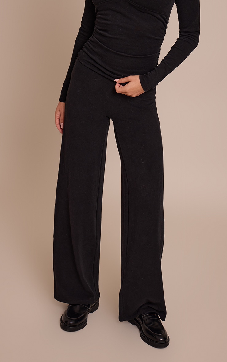Pantalon décontracté droit en coton doux noir à taille basse image 2