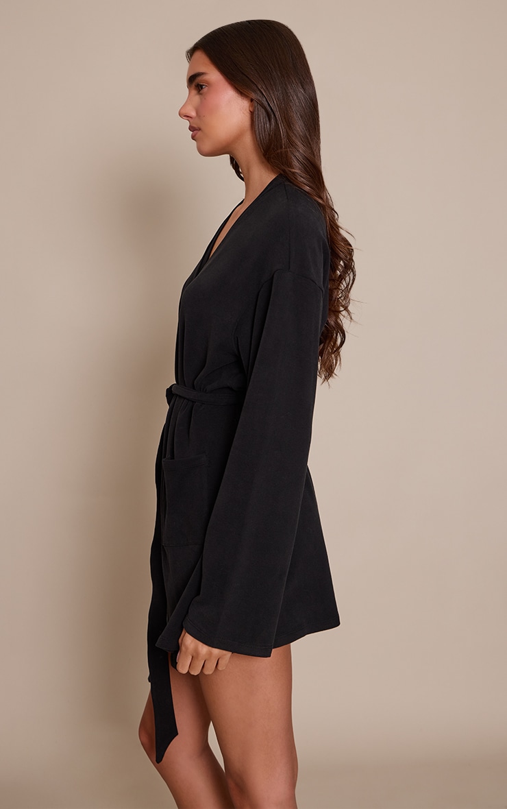 Black Soft Touch Short Bath Robe image 3