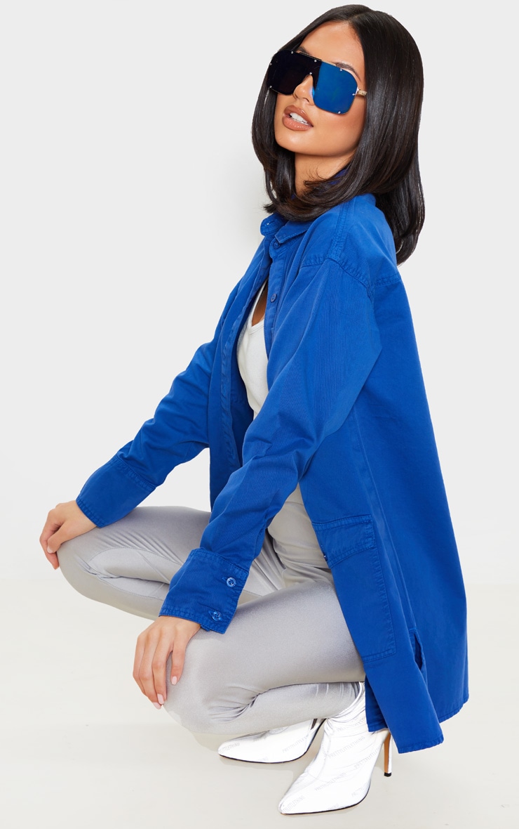 Chemise en jean oversize bleu vif à double poches