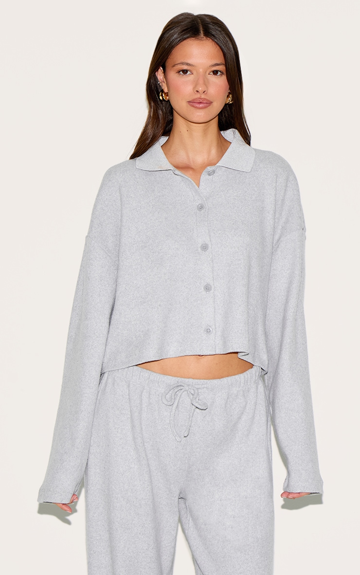 Light Grey Brushed Rib Drawstring Wide Leg Pants image 4