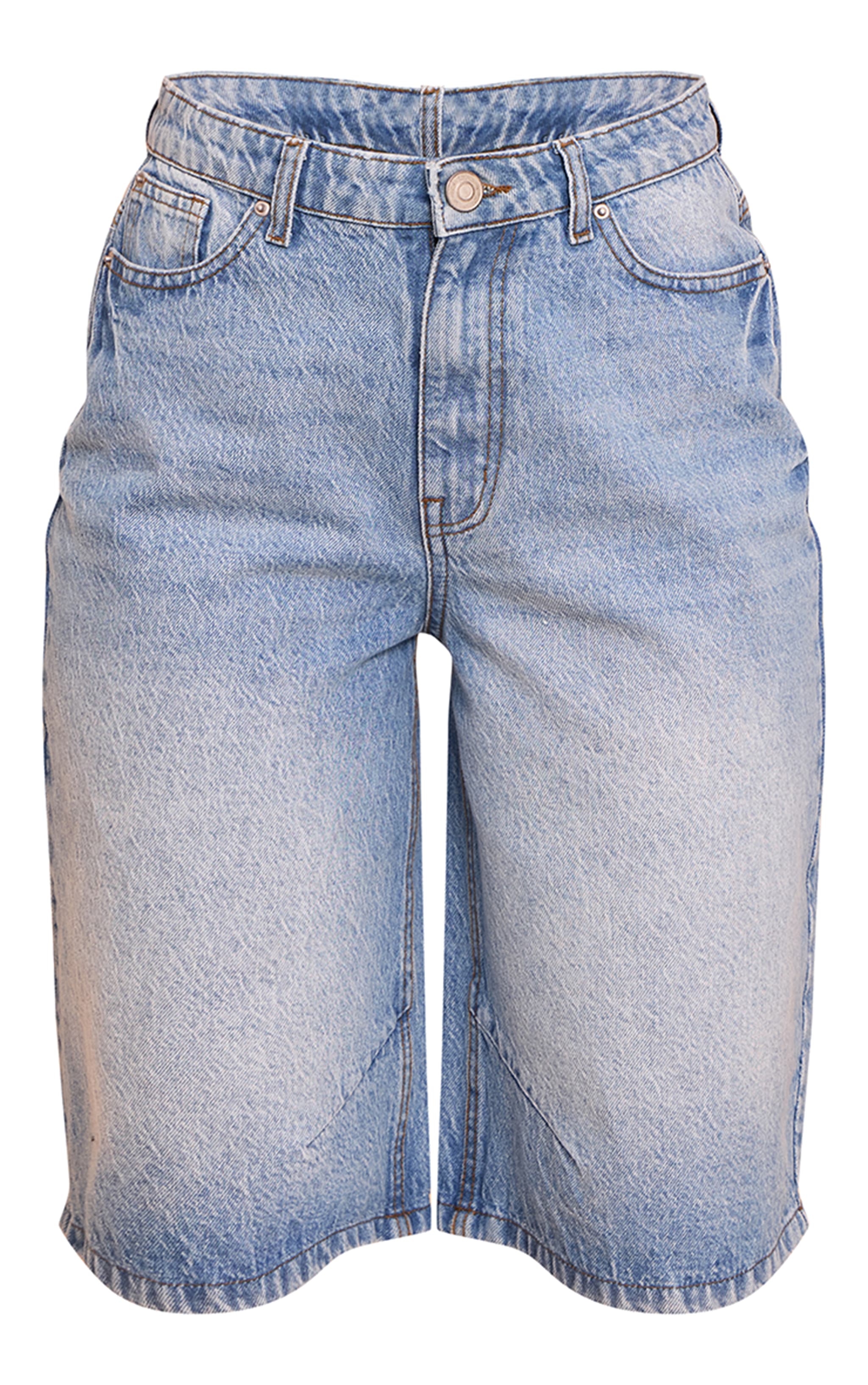 Mid Blue Wash Seam Detail Denim Jorts image 6