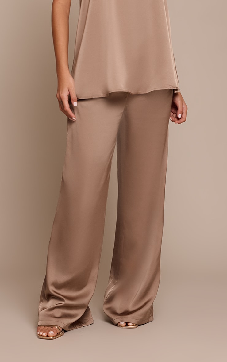 Light Brown Satin Wide Leg Pants image 2