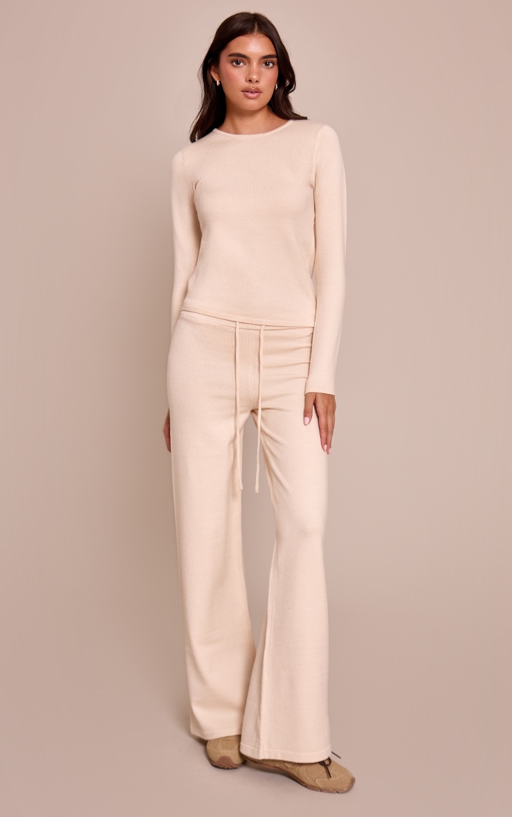 Top en maille tricot fine crème à manches longues image 3