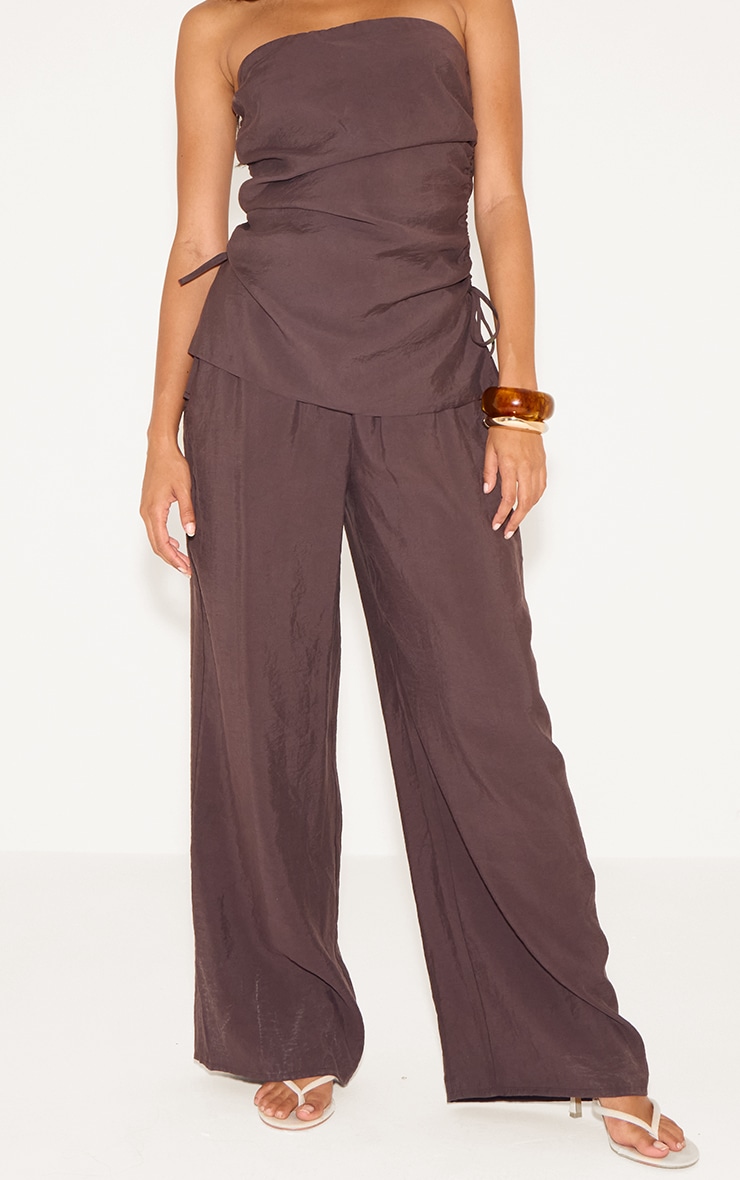 Pantalon droit tissé chocolat à taille élastique image 2