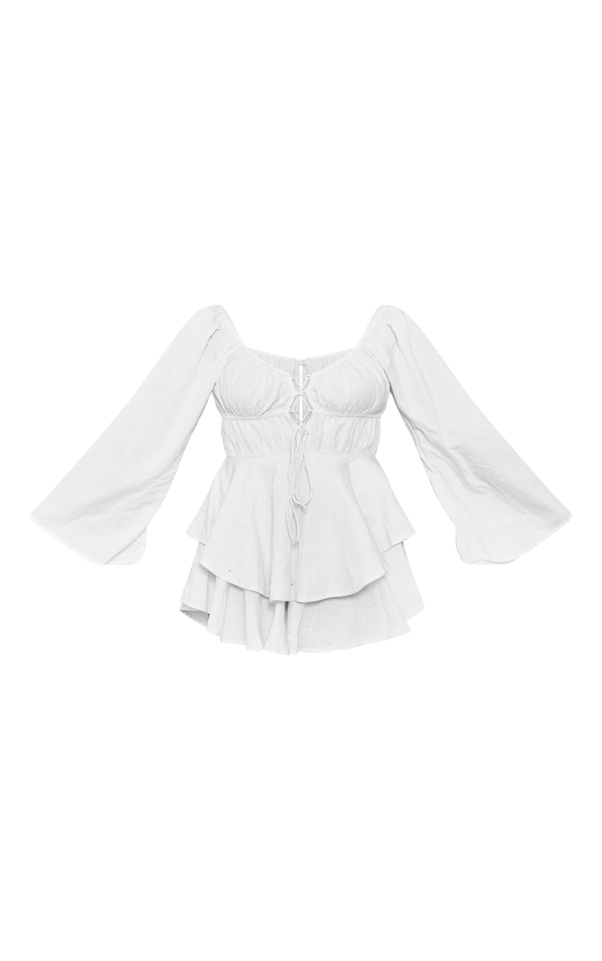 White Lace Up Front Longsleeve Romper image 1