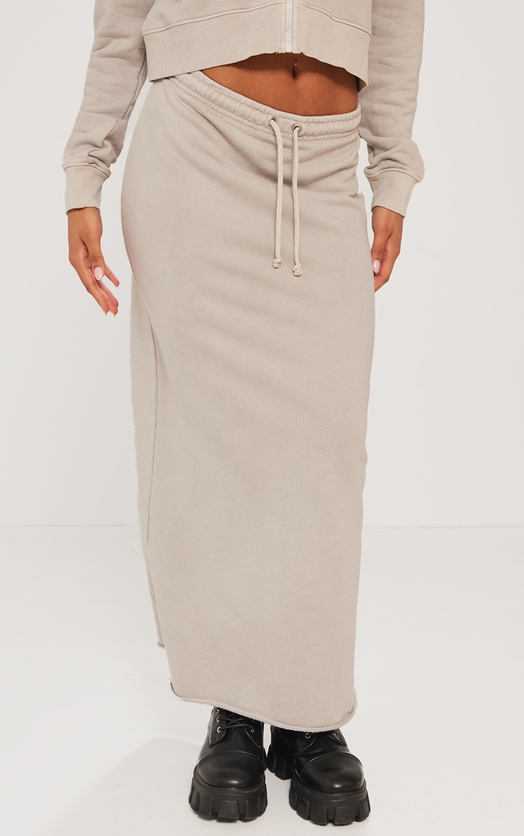 Ash Grey Washed Split Hem Low Rise Maxi Skirt image 2