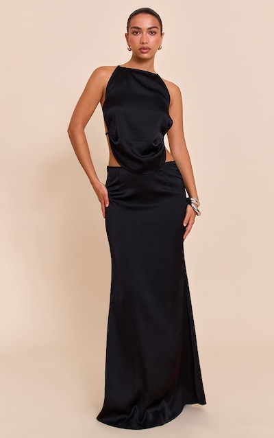 Black Satin Floaty Maxi Skirts