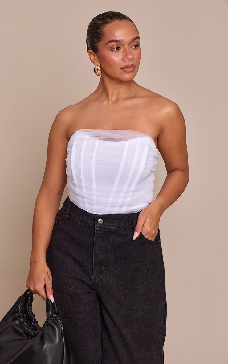 Shape White Mesh Detail Corset Bodysuit image 1