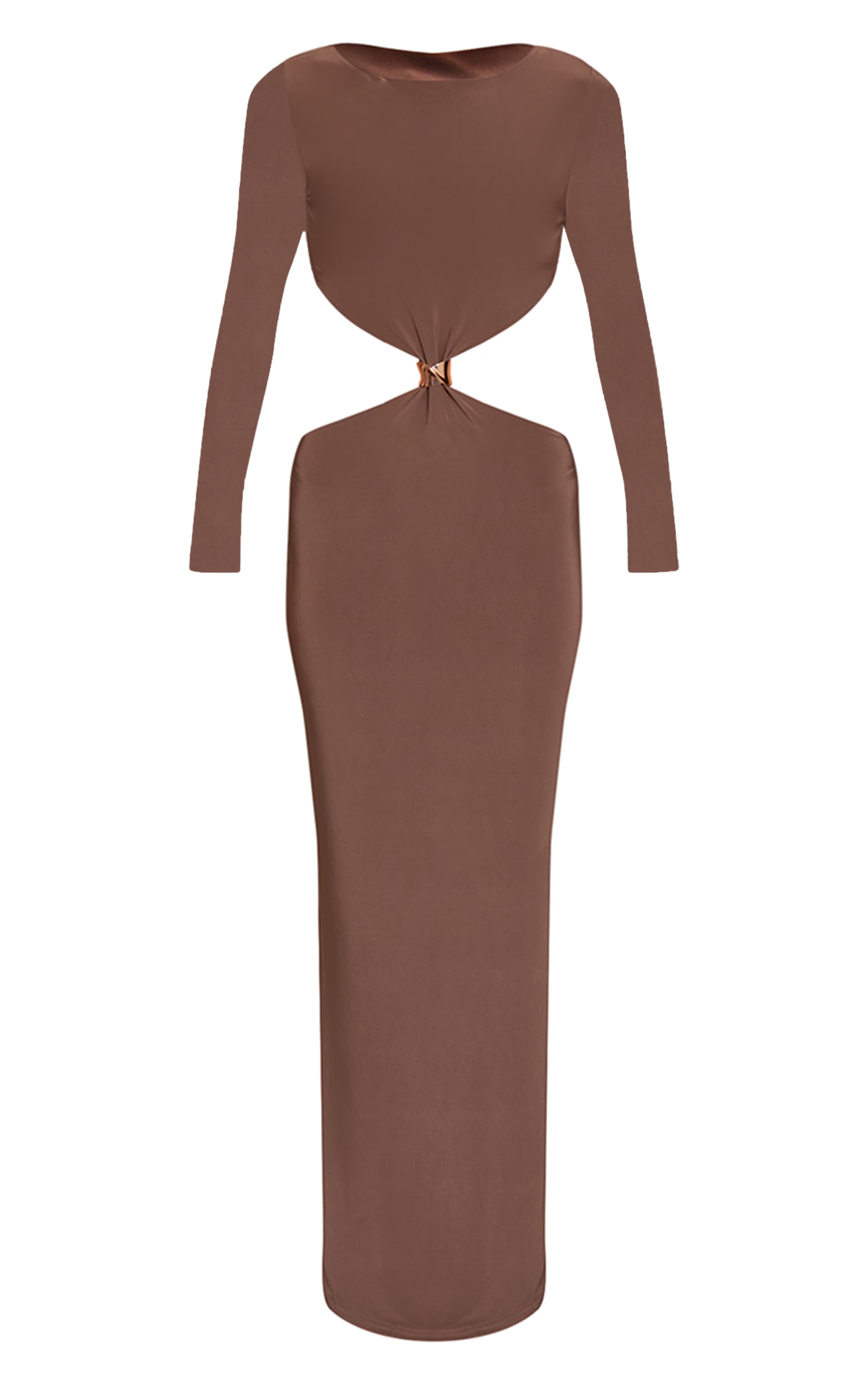 Taupe Double Layer Slinky Long Sleeve Trim Detail Maxi Dress image 5
