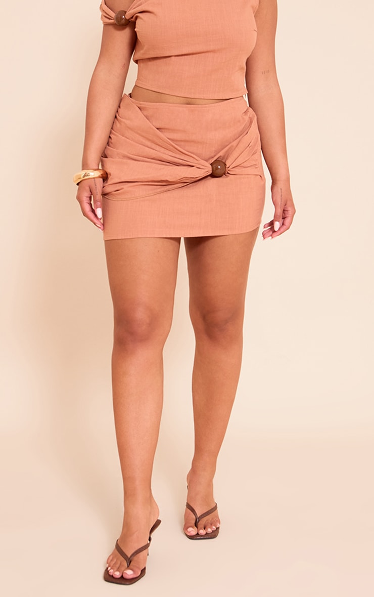 Shape Rust Linen Twist Front Beaded Mini Skirt image 2