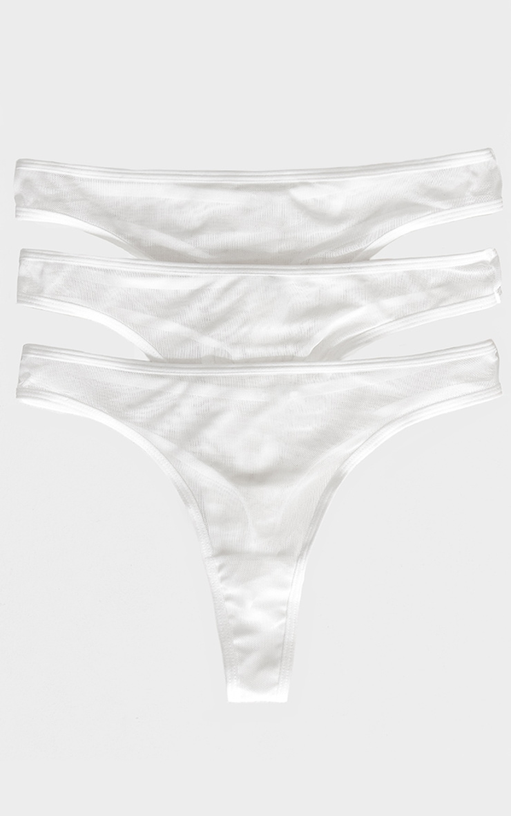 White Mesh Pack of 3 Basic Thongs image 3