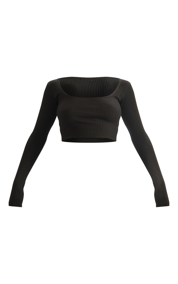 Black Scoop Neck Long Sleeve Knit Top PrettyLittleThing AUS