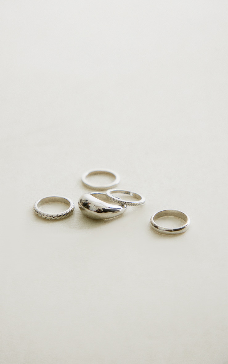Silver Assorted Textured And Engraved 5 Pack Ring Set image 1