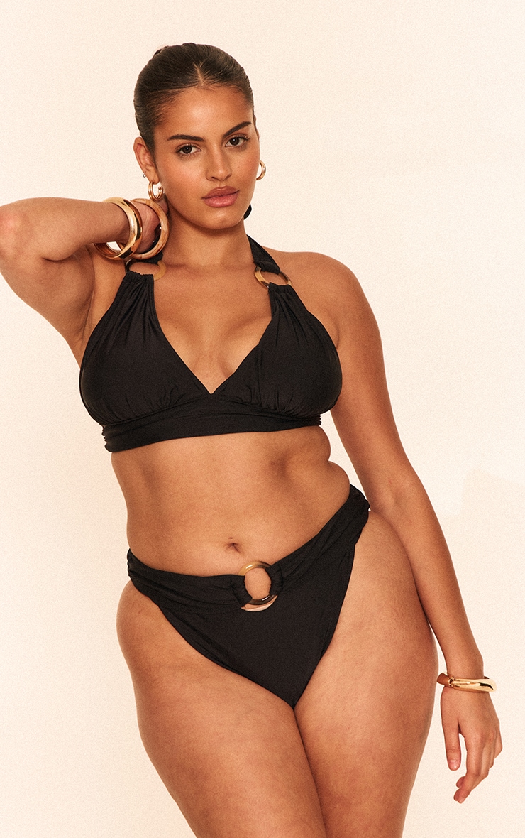 Plus Bas de maillot de bain tanga noir à empiècement anneau image 3