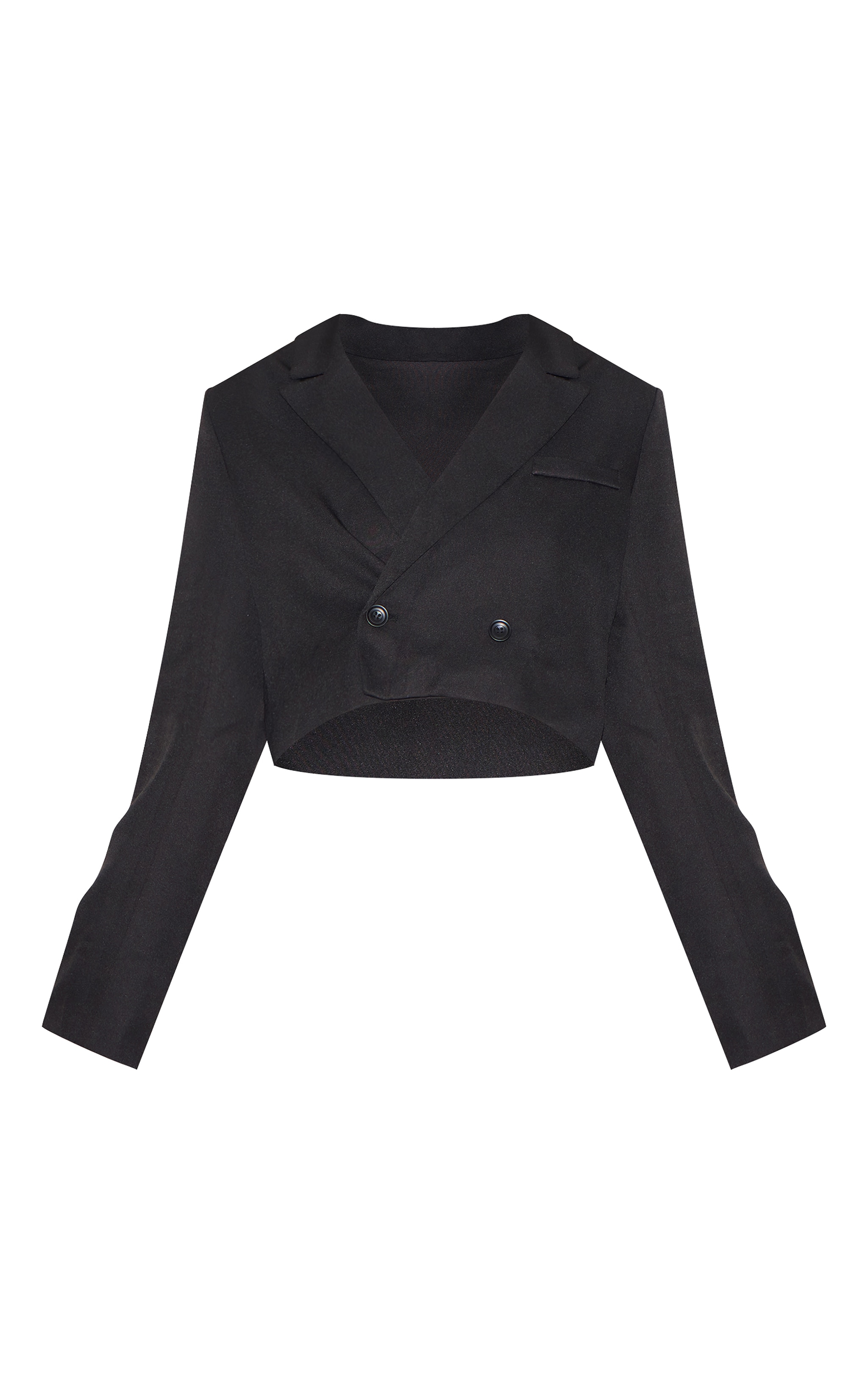 Black Woven Cropped Shoulder Padded Blazer image 5