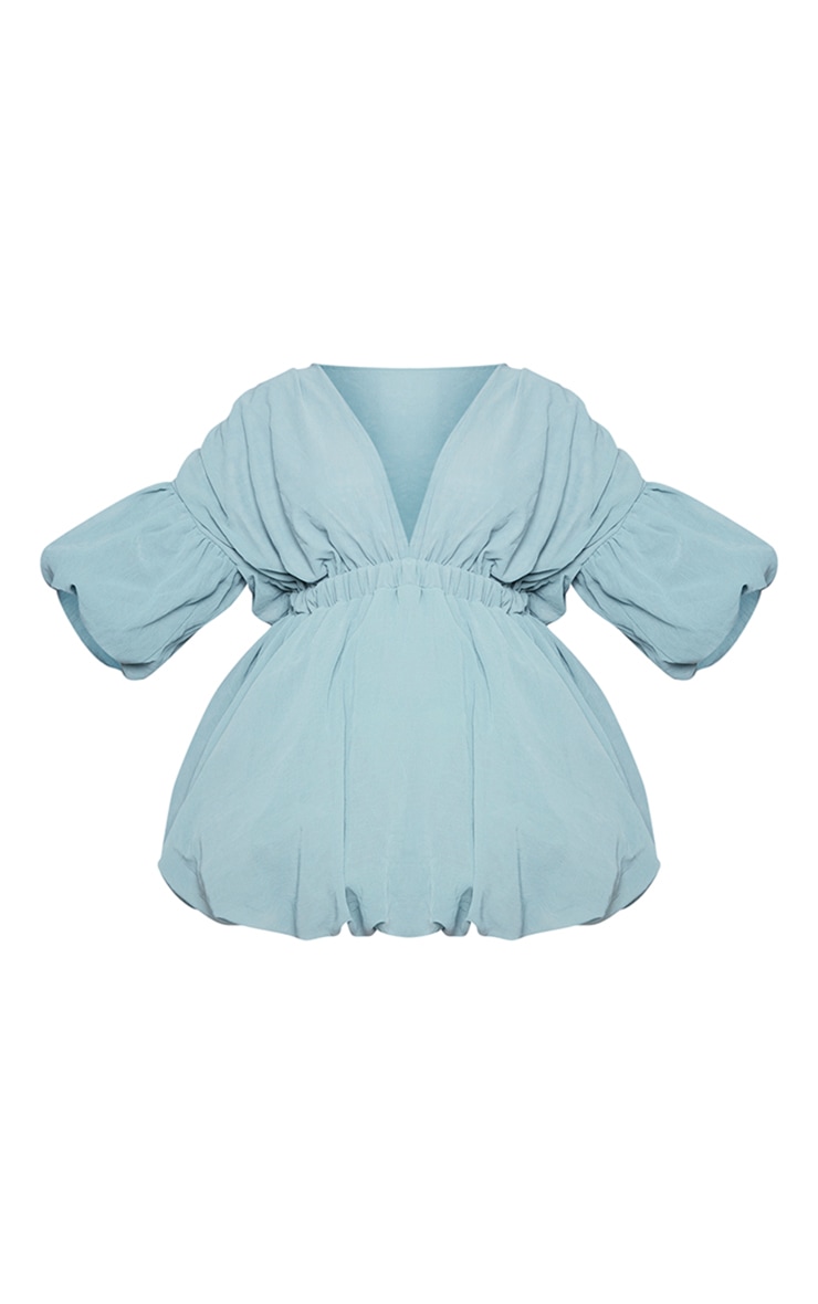 Plus Dusty Blue Textured Puffball Shift Dress image 5