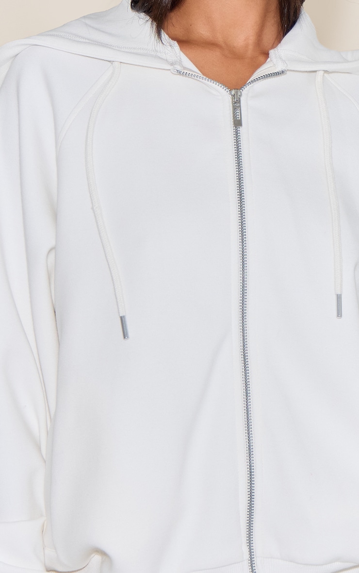 Petite Cream Zip Up Hooded Sweatshirt image 4