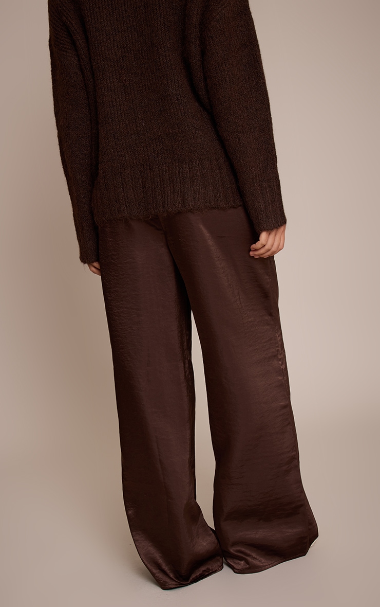 Pantalon ample satiné crêpé chocolat foncé image 3