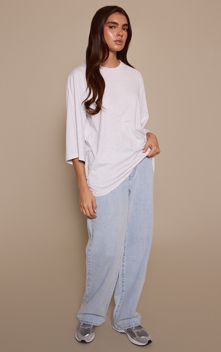 Grey Marl Cotton Oversized Extreme Sleeve Detail T-Shirt  image 3