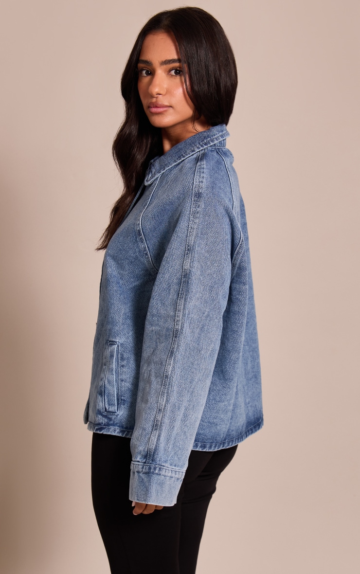 Petite Light Blue Oversized Denim Car Coat image 2