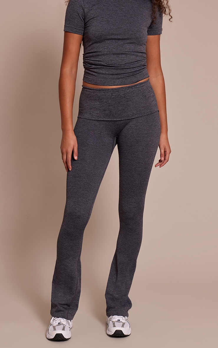 Tall Pantalon de yoga gris anthracite chiné à détail replié image 2