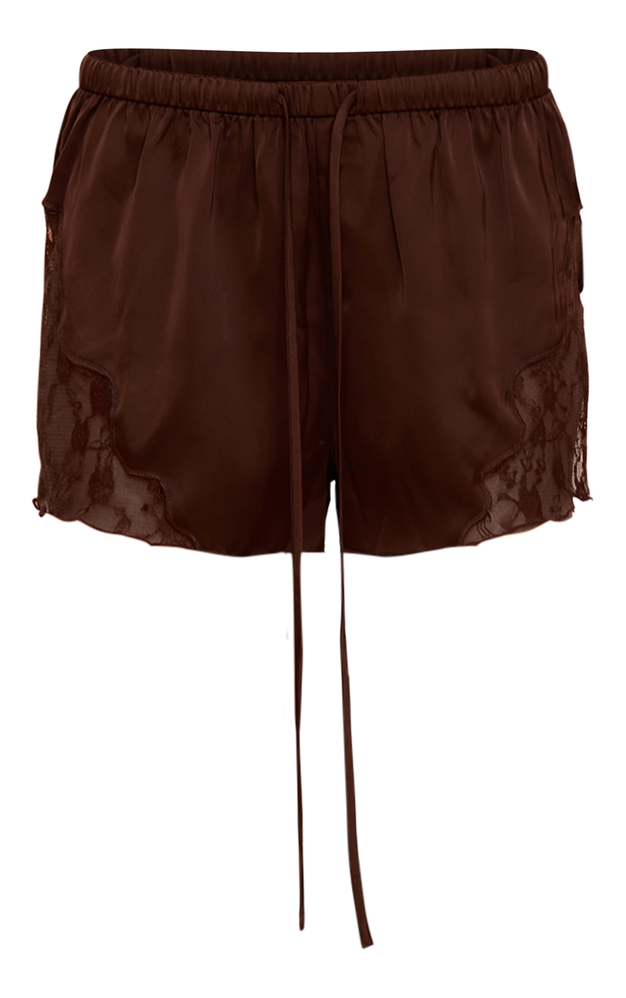 Chocolate Satin Lace Drawstring Shorts image 6