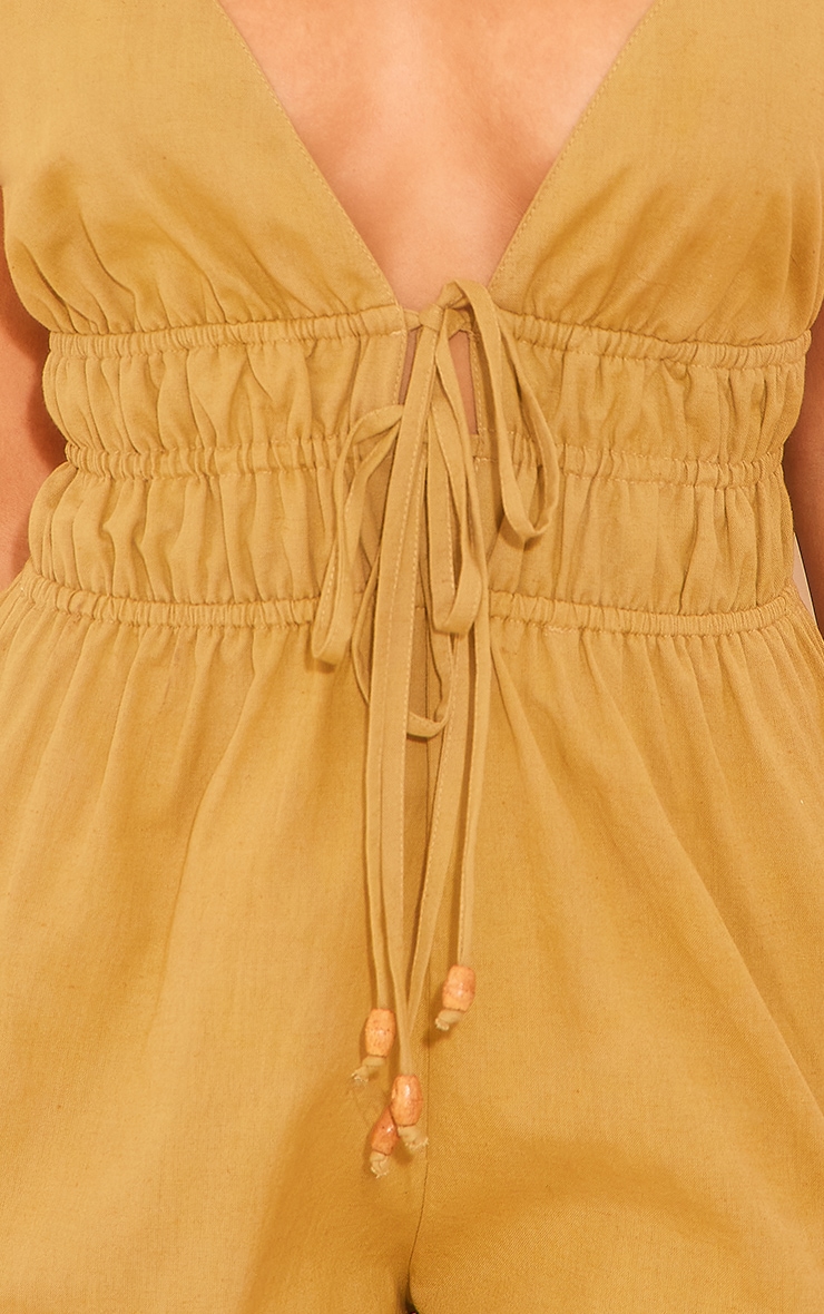 Khaki Linen Look Halter Neck Strappy Playsuit image 4