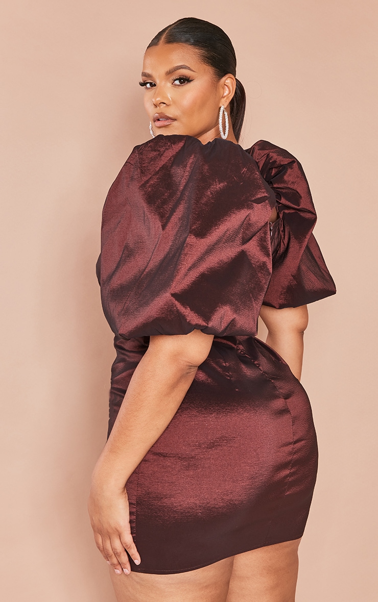 Plus Chocolate Puff Sleeve Woven Bodycon Dress image 2