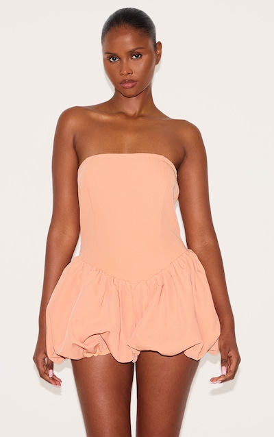 Combishort bustier tissé abricot à ourlet bouffant