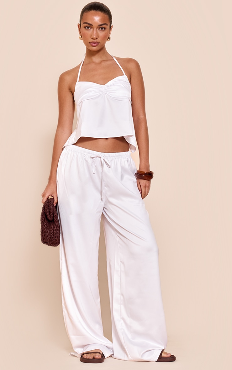 Cream Satin Ruched Backless Tie Cami Top image 3
