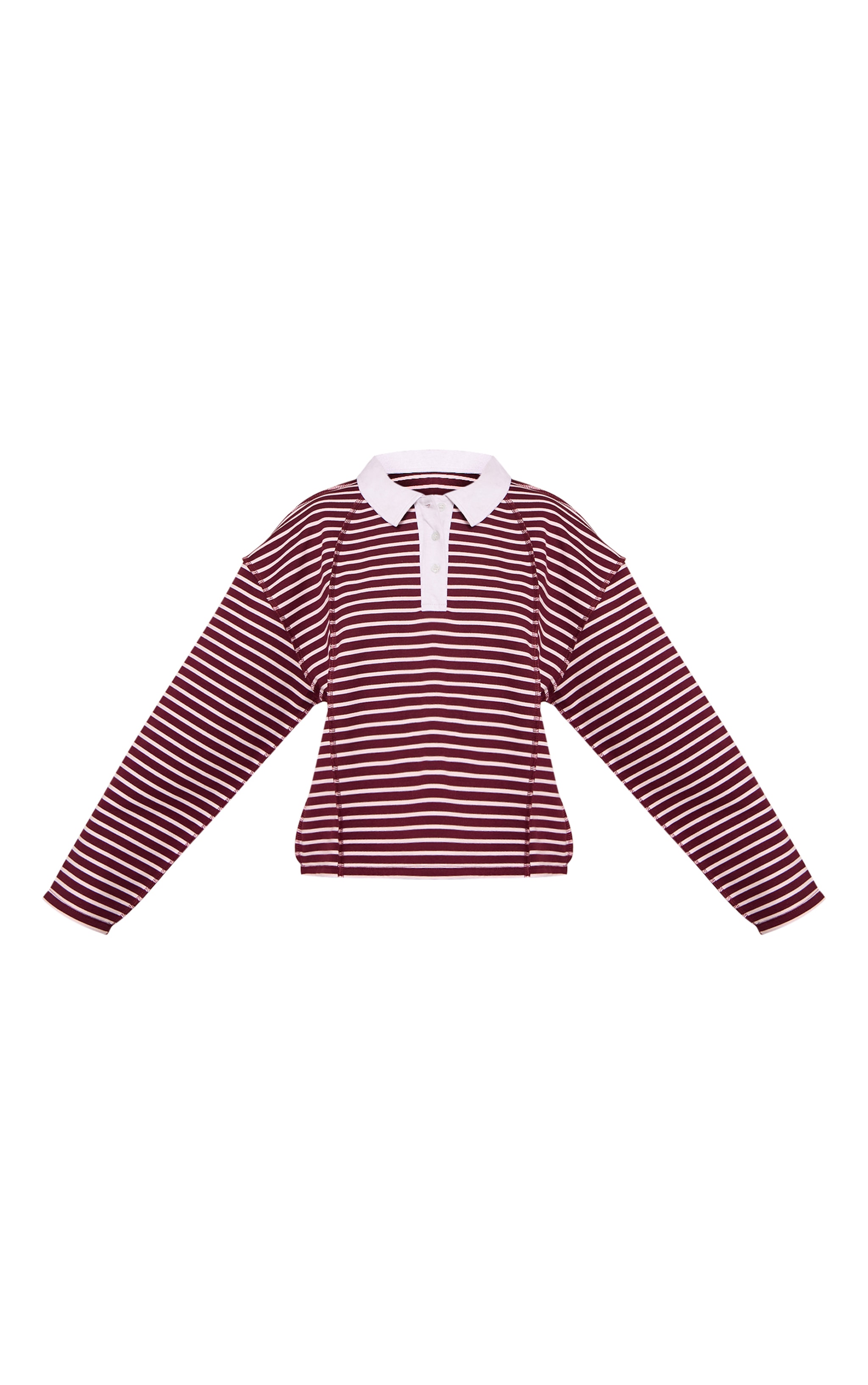 Petite Burgundy Stripe Seam Detail Rugby Top image 5
