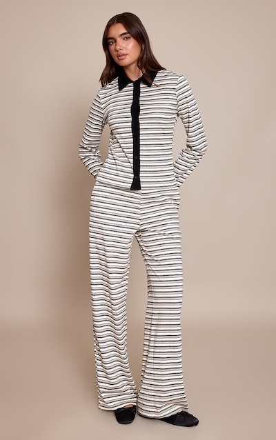 Black Striped Contrast Straight Leg Slouchy Pants