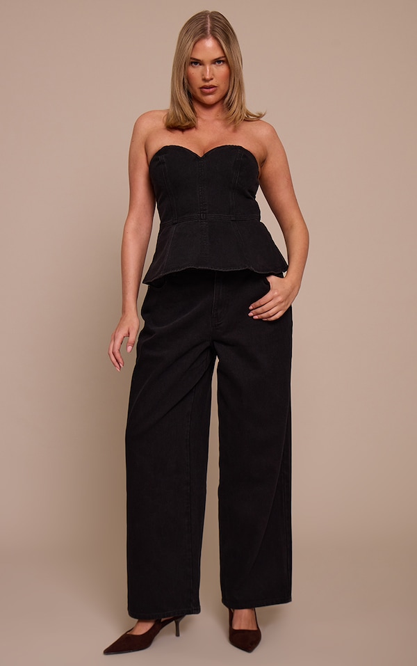 Shape Black Elastic Waistband Denim Straight Leg Jeans