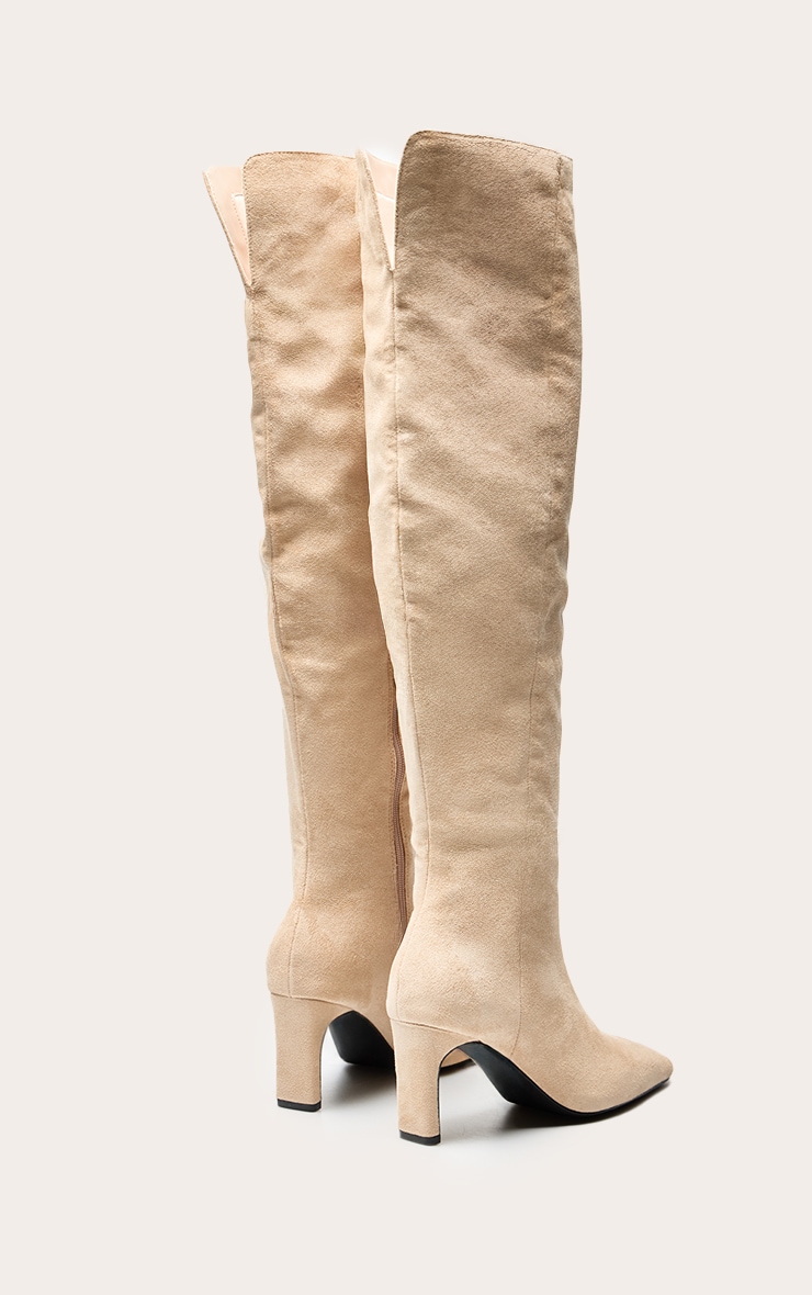 Sand Suede Point Toe Block Heeled Over The Knee High Boot image 4