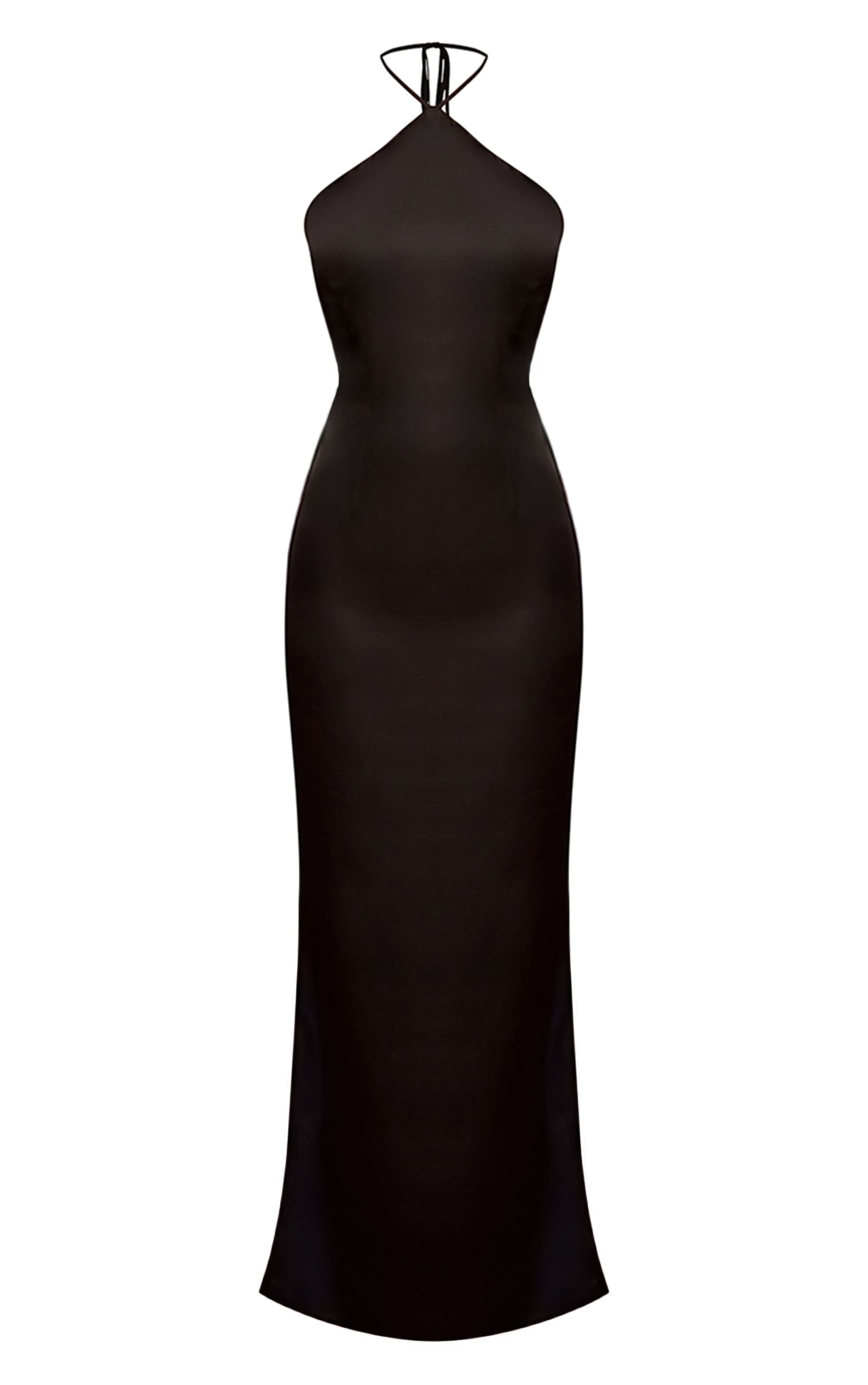 Black Satin Cowl Back Lace Detail Maxi Dress image 6