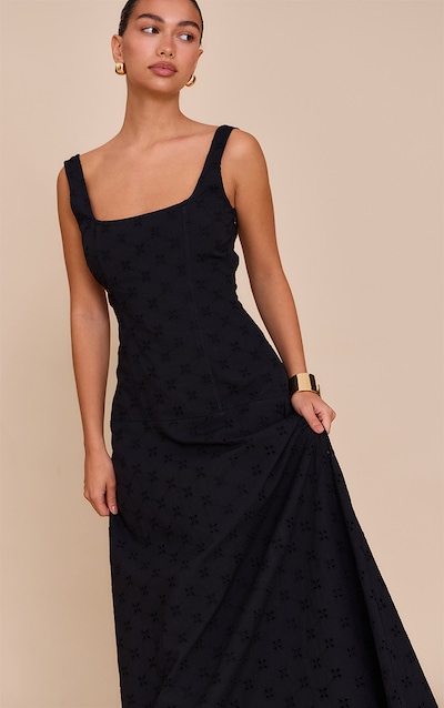 Black Broderie Corset Midaxi Dress
