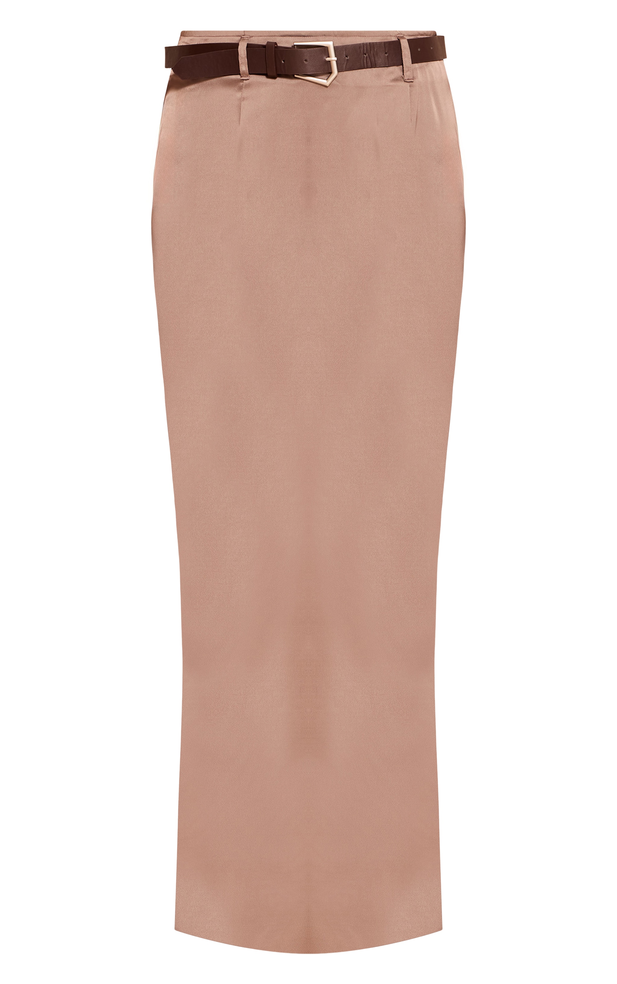 Brown Satin Belted Column Skirt image 5