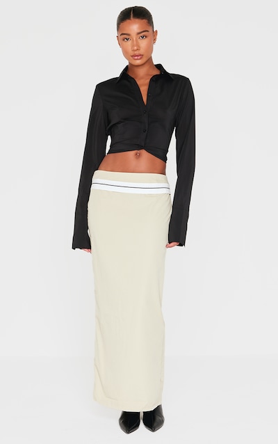 PRETTYLITTLETHING Sage Contrast Foldover Waistband Maxi Skirt